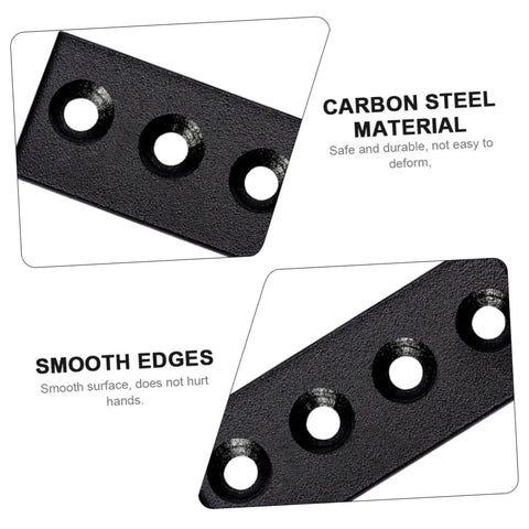 Close-up of a carbon steel Track Connecting Brace Metal Joint Plate Set For Barn Doors Easy Installation Bracket Connector Kit