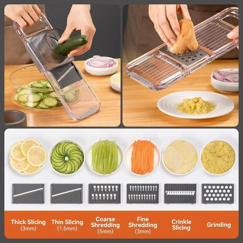 All In One Transparent Multifunctional Mandoline Slicer With 6 Interchangeable Blades Handheld Vegetable Cutter and Safe Hand Guard