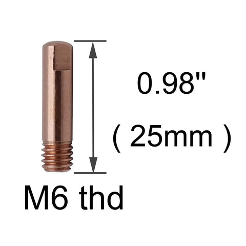 20 Pcs Copper Contact Tips 0.035 Inch 0.9mm M6 Thread For MB-15AK MIG/MAG Welding Torch Replacement Set shown with measurements