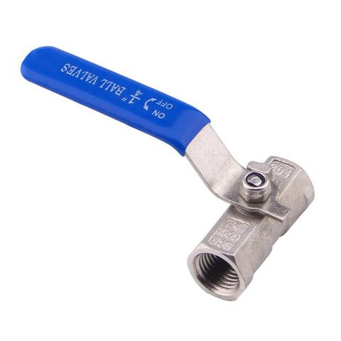 Stainless steel ball valve, 1/4 in NPT, blue handle; pack of 2 for water, oil, gas.