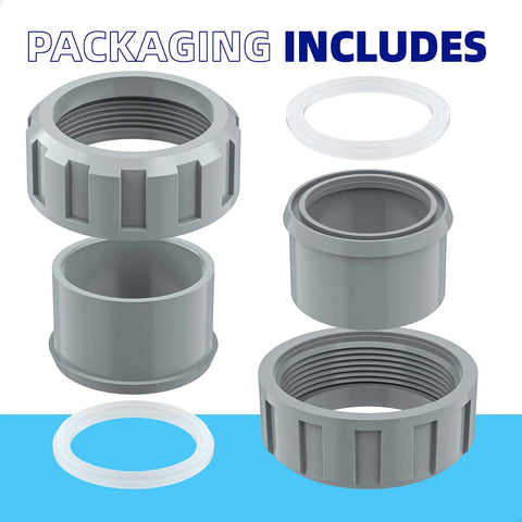PalpitateC 2-inch PVC heater flange connector kit, 2-pack, two gray flanges, adapters, and white gaskets