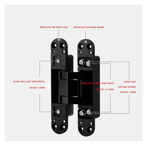 Three Dimensional Adjustable Invisible Hinge For Hidden Folding Doors Concealed Inner Opening Door Hinge For Wood 180 Degree Opening Matt Black Finish Durable Concealed Folding Hinge For Tight Install