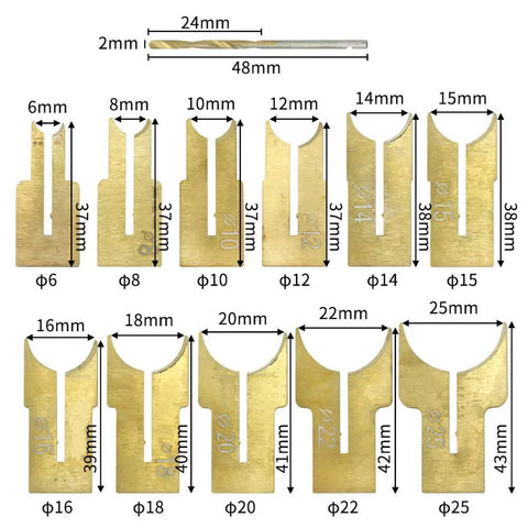 Bead Maker Drill Bit Set Pro Grade 6 To 25 Mm Carbide Ball Blade Milling Cutter Kit 24 Piece showing blade sizes and dimensions.
