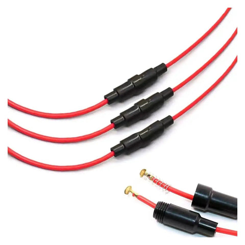 Inline Screw Type 16 AWG Fuse Holder Kit With 10 Pieces And 100 Pieces Of Quick Fast Blow Glass Fuses 5x20mm shown with red wires