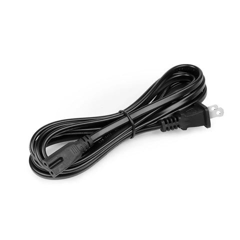 Sewing machine power cord, 10 ft, black, with two-prong plug on one end and machine inlet on the other.