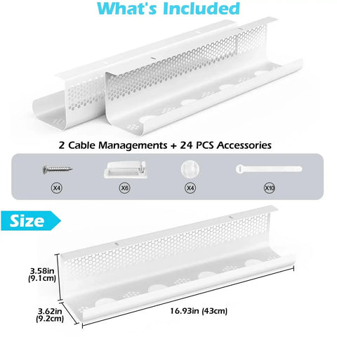Under Desk Cable Management Kit 26 Piece Hexagonal Ventilated Design With Cable Clips Wire Ties Cord Holder And Screws