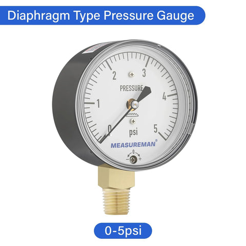 MeasureMan diaphragm type pressure gauge, 0-5 psi, 2.5 in dial, brass 3/4 in FNPT connection