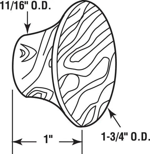 Diagram of 1-3/4 Inch Hardwood Bi-Fold Pull Knobs Sweet 10-Pack, showing dimensions and natural wood pattern, ideal for solid wood doors.