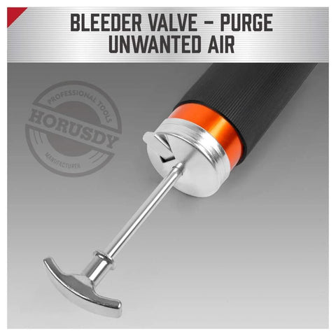 HORUSDY heavy-duty grease gun with chrome nozzle tip, black body and orange collar