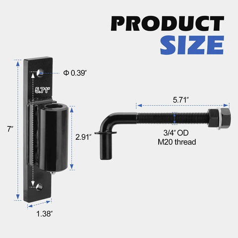 Dimensions of 7 Inch Heavy Duty Bolt On J Bolt Gate Hinge With M20 Thread For Large Driveway Gates Up To 1100 Lbs Ball Bearing Hinge 2 Pack