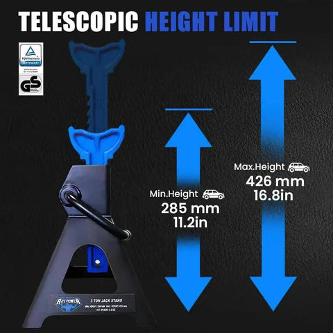 3 Ton Heavy Duty Car Jack Stands Set With Adjustable Height From 11.22 To 16.77 Inches For Lifting SUVs Small Trucks And Pickups Up To 6,000 Lb Each For Safe Automotive Maintenance