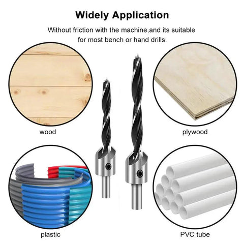 7 Piece Countersink Drill Bit Set For Wood High Speed Steel Bits With Centering Three Point Design And Five Edged Chamfer