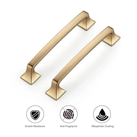 10 Pack Solid 5 Inch Square Foot Arch Cabinet Pulls In Champagne Bronze for kitchen cabinets showcasing two pulls with protective features