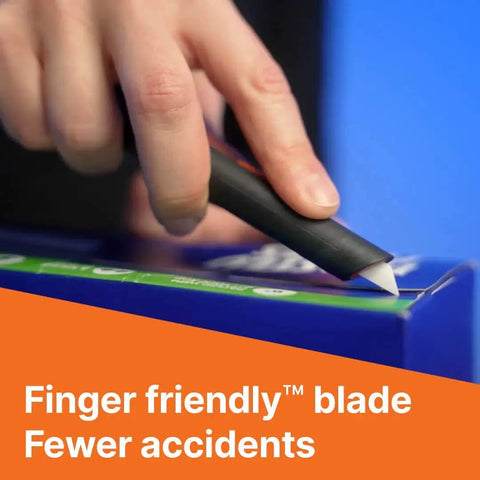 Person using Ceramic Box Cutter Pen Style Utility Knife With 3 Position Manual Blade For Cardboard Boxes And Packages