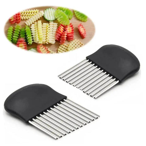 Crinkle Chopper Set Of 2 For Waffle Fries And Veggies, Stainless Steel Blade With Plastic Handle, Slicing Onion, Fruit, And Garnish Like A Boss