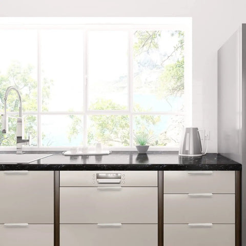 Modern kitchen with matte black 5 inch cabinet pulls for cabinets and kitchens 10 pack aluminum finger and edge pulls installed