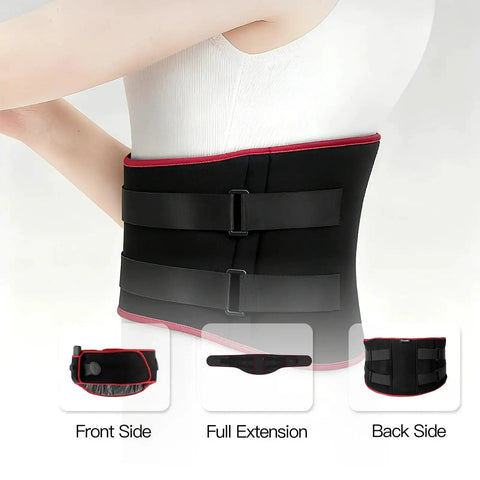 Woman wearing Cordless Heating Massage Belt With 3 Heat Settings And 5 Vibration Modes 10000mAh Rechargeable Battery for lower back pain relief.
