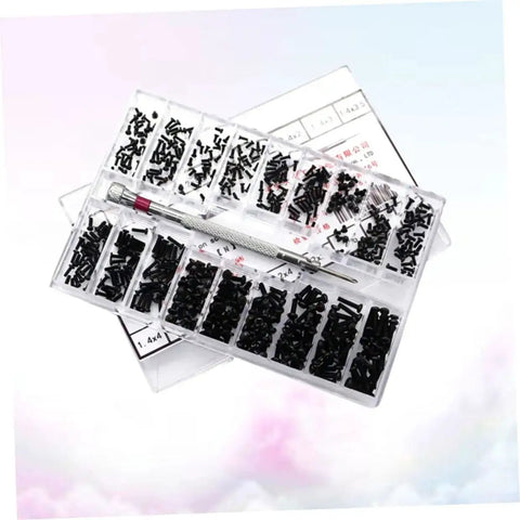 Two Piece Miniature Screw Set With Countersunk Round Screws For Small Machines Notebooks And Glasses Repair, portable storage box