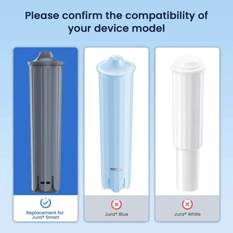 Glacier Fresh water filter cartridges, 3-pack for Jura coffee machines, gray, blue and white.