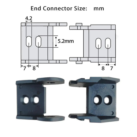 Diagram and photo of end connectors for Open Type Drag Chain Cable Carrier 39.4 Inch For CNC Router Mill And 3D Printer