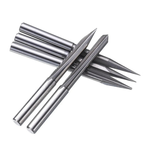 CNC V Bit Set 5 Piece 20 Degree Point One Millimeter Tip One Eighth Inch Shank Carbide Engraving End Mills With Two Straight Flutes For Wood Plywood Acrylic MDF Lettering And Sign Making
