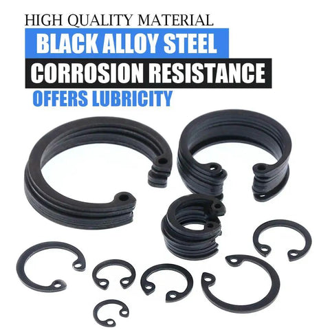 Ultra Tough Internal Circlips Snap Ring Assortment Kit, 300 Pcs, 15 Metric Sizes, Black Alloy Steel, Heat Treated