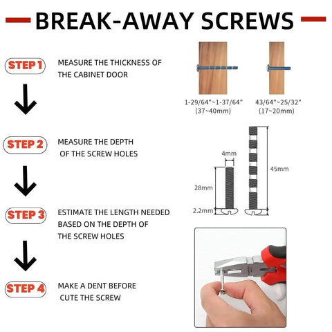 Guide showing break-away screws for installing Champagne Bronze Cabinet Pulls 10 Pack 5 Inch Square Cabinet Handles.