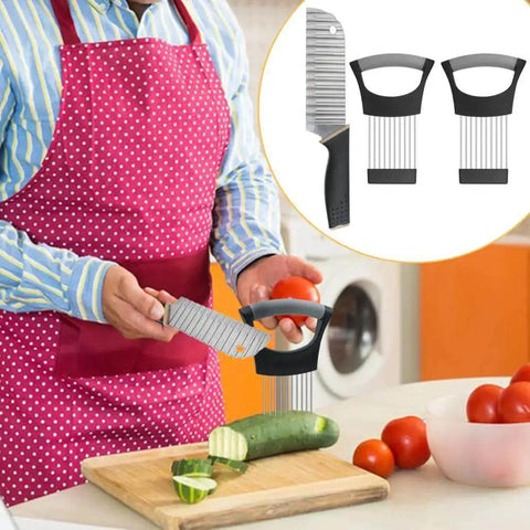 Crinkle Cutter Knife Set YuCool With Onion Holder Slicers Stainless Steel Kitchen Tool for Quick Slicing vegetables