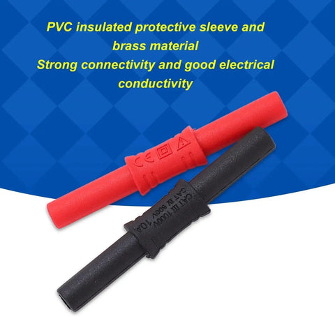 Banana connector pair, 4mm female-to-female, red and black insulated with PVC sleeve