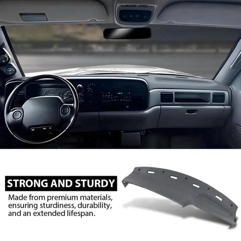 Interior view showing TPE Dash Cover For Dodge Ram 1500 2500 3500 1994 To 1997 Gray installed, highlighting durability