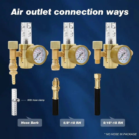 MIG TIG Gas Flow Meter Regulator CGA580 0-60 CFH Square Flow Gauge with air outlet connection options for Argon and CO2 welding