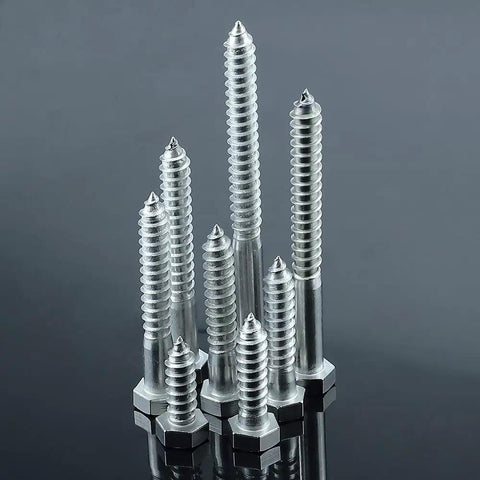 Beefy Heavy Duty 3/8 By 1-1/4 Inch Lag Screws With Flat Washers In 304 Stainless Steel 18/8 For Decks And Wood Projects full view