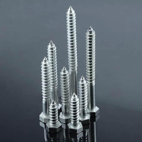 Half Inch By Two And Half Inch Hex Head Lag Screws With Flat Washers Eight Sets In 304 Stainless Steel 18 8 Partial Thread