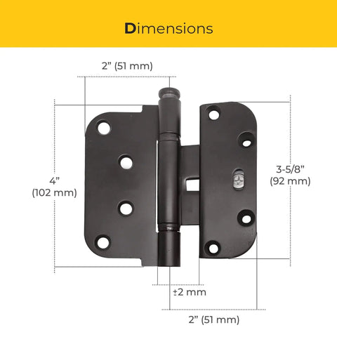 Adjustable Two Way 2D Steel Hinge For Doors And Windows With Removable Pin In Rustic Umber Finish with visible dimensions.