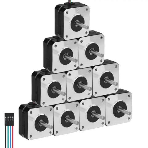 10 Pack Nema 17 Stepper Motor 2 Phase 1.8 Degree High Torque Bipolar 0.16 Nm 0.8 A 4 Lead Cable 24 mm Shaft 5 mm Dia