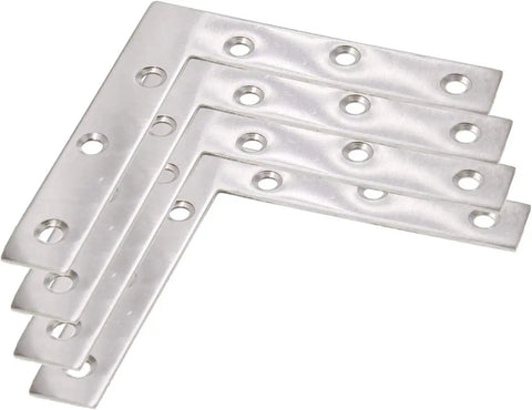 4 Stainless Steel L Shape Flat Corner Brace Brackets For Wood And Metal Shelves Cabinets And Furniture, 150 x 150 mm, 6 Holes, 2 mm Thick