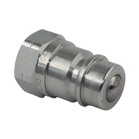 Chrome-plated steel hydraulic quick-connect male coupler, 1/2 in NPT, ISO 5675, ball valve, tractor disconnect