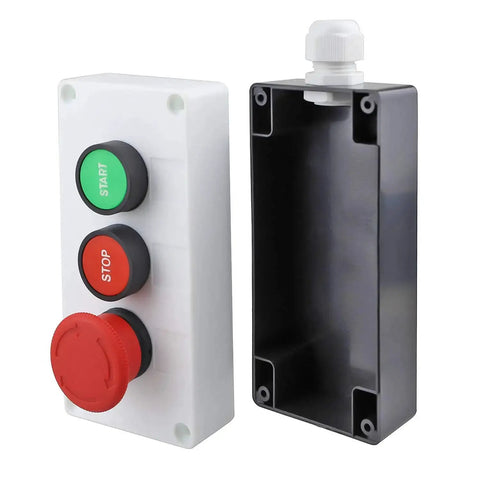 1 No Start 1 NC Stop Momentary Push Button Switch Set with Red Mushroom Emergency Stop Latching Station 29mm Button