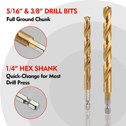 Heavy-Duty Titanium Plated HSS Drill Bit Set With Quick Change Shank, 9-Piece From 1/16 To 3/8 Inch For Metal Wood PVC by WORKPRO