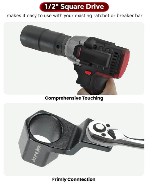 Close-up of Crank Arm Removal Tool Set For One Half Inch Drive Compatible With Honda And Acura Engines showing 19mm and 50mm sockets