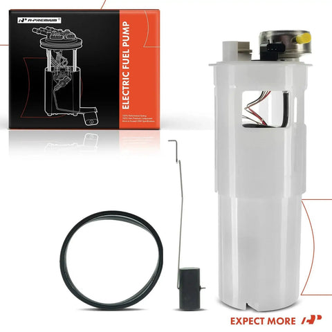 Dodge Ram Fuel Pump Module Assembly With Sending Unit For 1998 to 2002 Ram 1500 2500 3500 5.2L 5.9L V6 V8 V10 Engines 26 Or 34 Gallon Tank Replacement 4897666AA 5014318AE, shown with components and packaging.