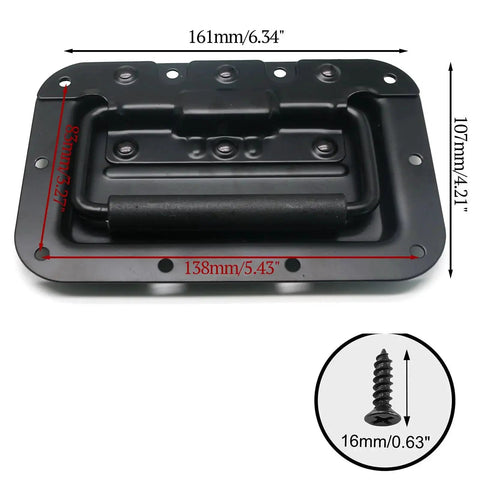 Two Pack 6.34 Inch Recessed Spring Loaded Chest Handles with Rubber Grip for Trunks, Crates and Storage Boxes Surface Mount Black Iron Anti Rust Coated