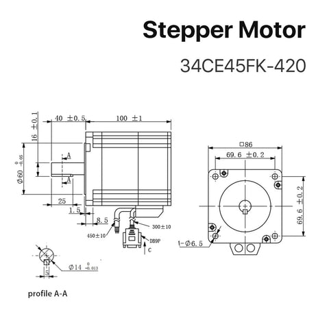 Technical diagram of 34 Stepper Motor With Encoder, Closed-Loop Servo Motor, 4.5 Nm Torque, 4.2 A Current for CNC machines.