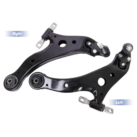 Two Piece Front Lower Control Arm With Ball Joint Replacement Kit For Lexus ES300 ES330 ES350 RX330 RX350 Toyota Avalon Camry Highlander Solara 2002 Through 2011 Beefed Up Suspension Upgrade K620333 K620334, showing left and right arms.