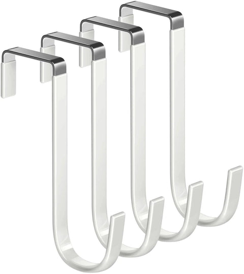 Four metal hooks with over-the-door design, showcasing durable construction and modern finish, ideal for efficient organization and hanging.