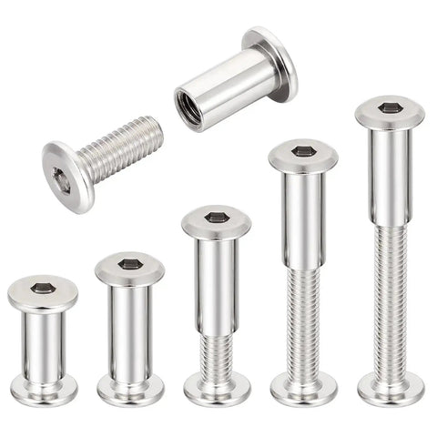 Assorted sizes of the 100 Piece Silver Hex Drive Set Screw Kit With M6x15mm Socket Cap Bolts And Nuts For TV Mounts Binding Posts And Rivet Connectors.
