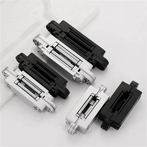 Three Dimensional Invisible Door Hinges For Wooden Doors And Aluminum Frame Doors Hidden Folding Doors 180 Degree Inside And Outside Open Black Finish Zinc Alloy Die Cast And 304 Stainless Steel Construction