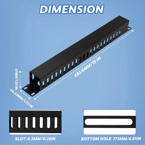 2 Pack 19 Inch 1U Server Rack Cable Management Kit With 24 Slot Horizontal Cable Raceway dimensions diagram