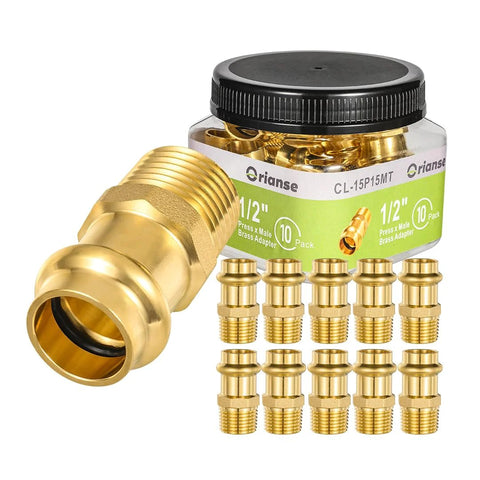 Brass ProPress 1/2 in fittings set, 10-pack MNPT male adapters with EPDM O-rings for copper to NPT pipe