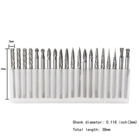 20Pc Solid Carbide Burr Set 0 118 Inch Shank 3mm Tungsten Carbide Rotary Files Burrs With 3mm Cutting Head Diameter